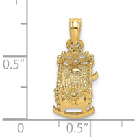 14K Yellow Gold 3D Baby Cradle Charm Pendant - Detailed 3D Design by Oro Pregiato