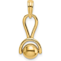 14K Yellow Gold 3D Baby Rattle Pendant with Movable Ball Charm by Oro Pregiato