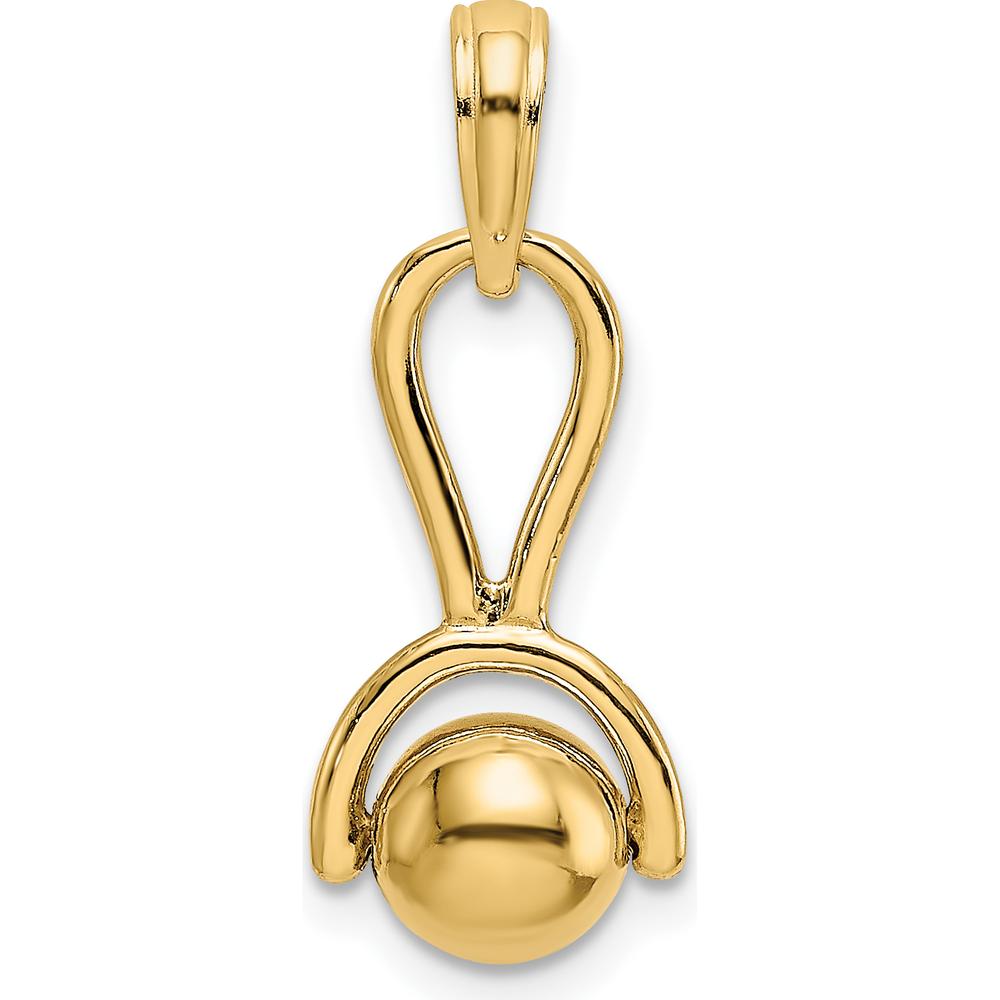 14K Yellow Gold 3D Baby Rattle Pendant with Movable Ball Charm by Oro Pregiato