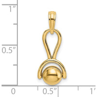 14K Yellow Gold 3D Baby Rattle Pendant with Movable Ball Charm by Oro Pregiato