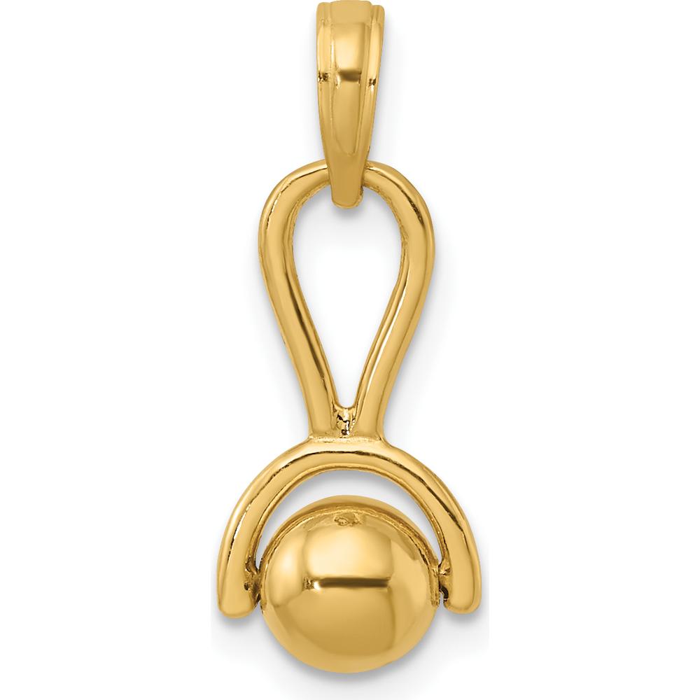14K Yellow Gold 3D Baby Rattle Pendant with Movable Ball Charm by Oro Pregiato