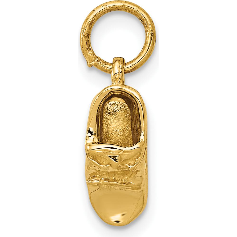 14K Yellow Gold 3D Baby Shoe Charm Pendant - Polished Finish 17mm Length