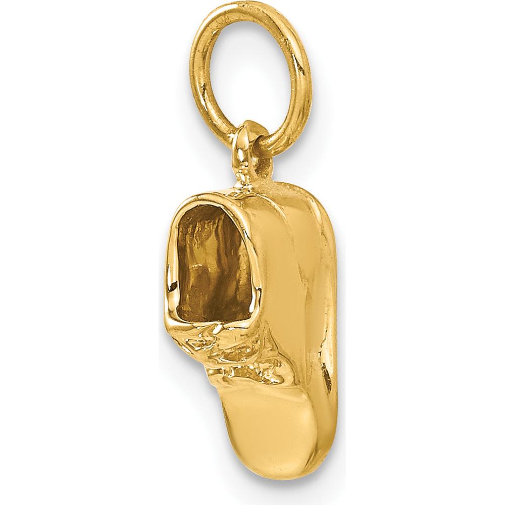 14K Yellow Gold 3D Baby Shoe Charm Pendant - Polished Finish 17mm Length