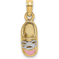 14K Yellow Gold 3D Baby Shoe Charm with Pink Enamel Accents by Oro Pregiato