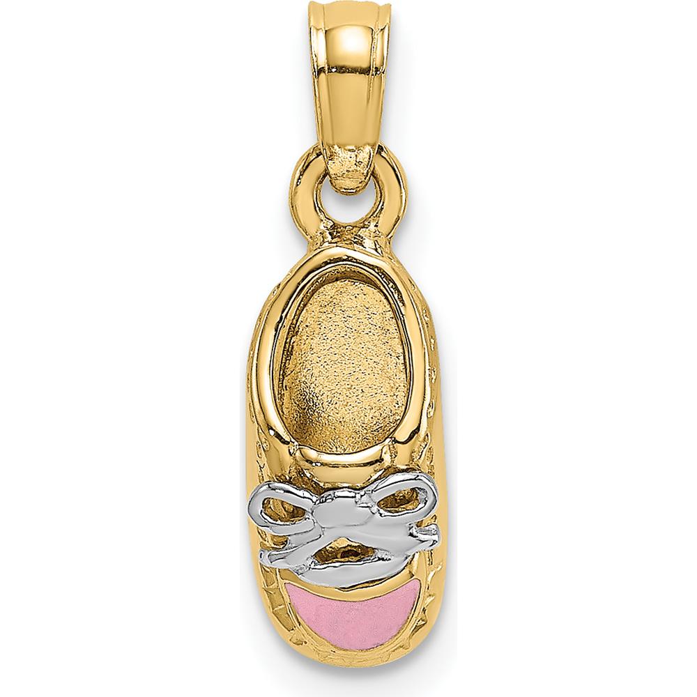 14K Yellow Gold 3D Baby Shoe Charm with Pink Enamel Accents by Oro Pregiato