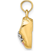 14K Yellow Gold 3D Baby Shoe Charm with Pink Enamel Accents by Oro Pregiato