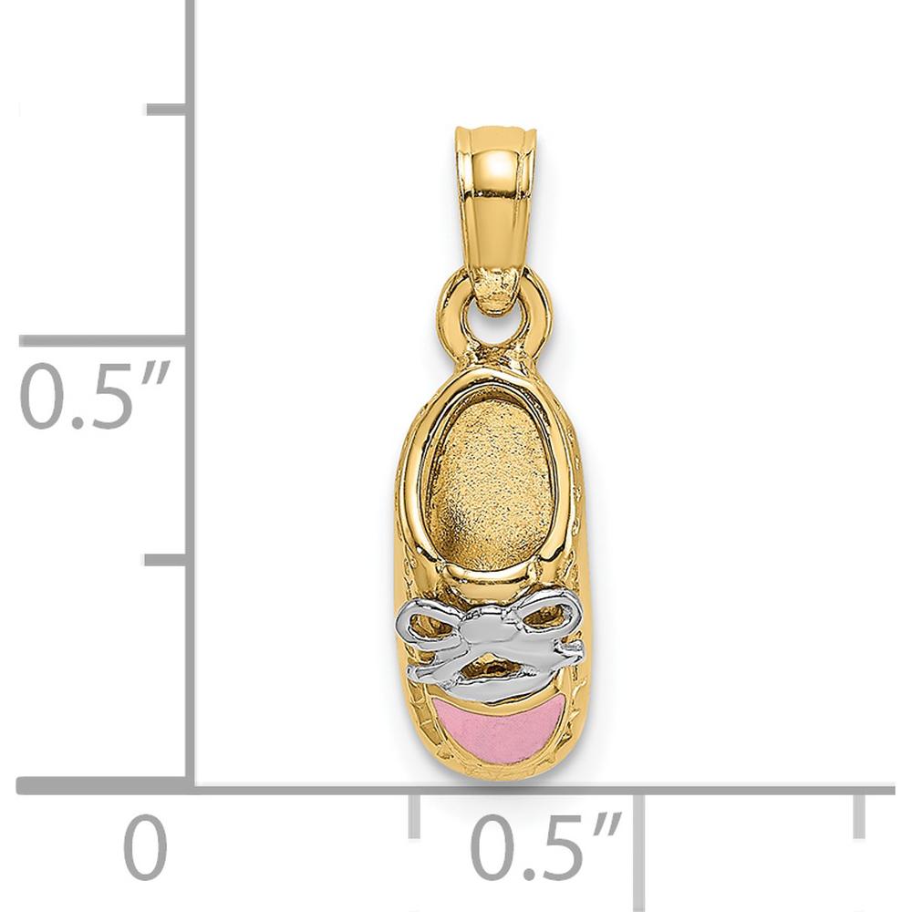 14K Yellow Gold 3D Baby Shoe Charm with Pink Enamel Accents by Oro Pregiato