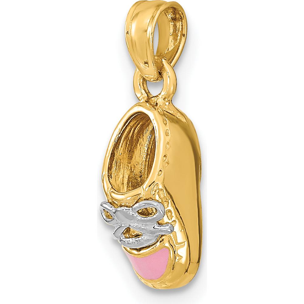 14K Yellow Gold 3D Baby Shoe Charm with Pink Enamel Accents by Oro Pregiato