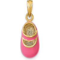 14K Yellow Gold 3D Baby Shoe Charm with Pink Enamel Finish by Oro Pregiato