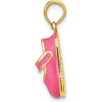 14K Yellow Gold 3D Baby Shoe Charm with Pink Enamel Finish by Oro Pregiato