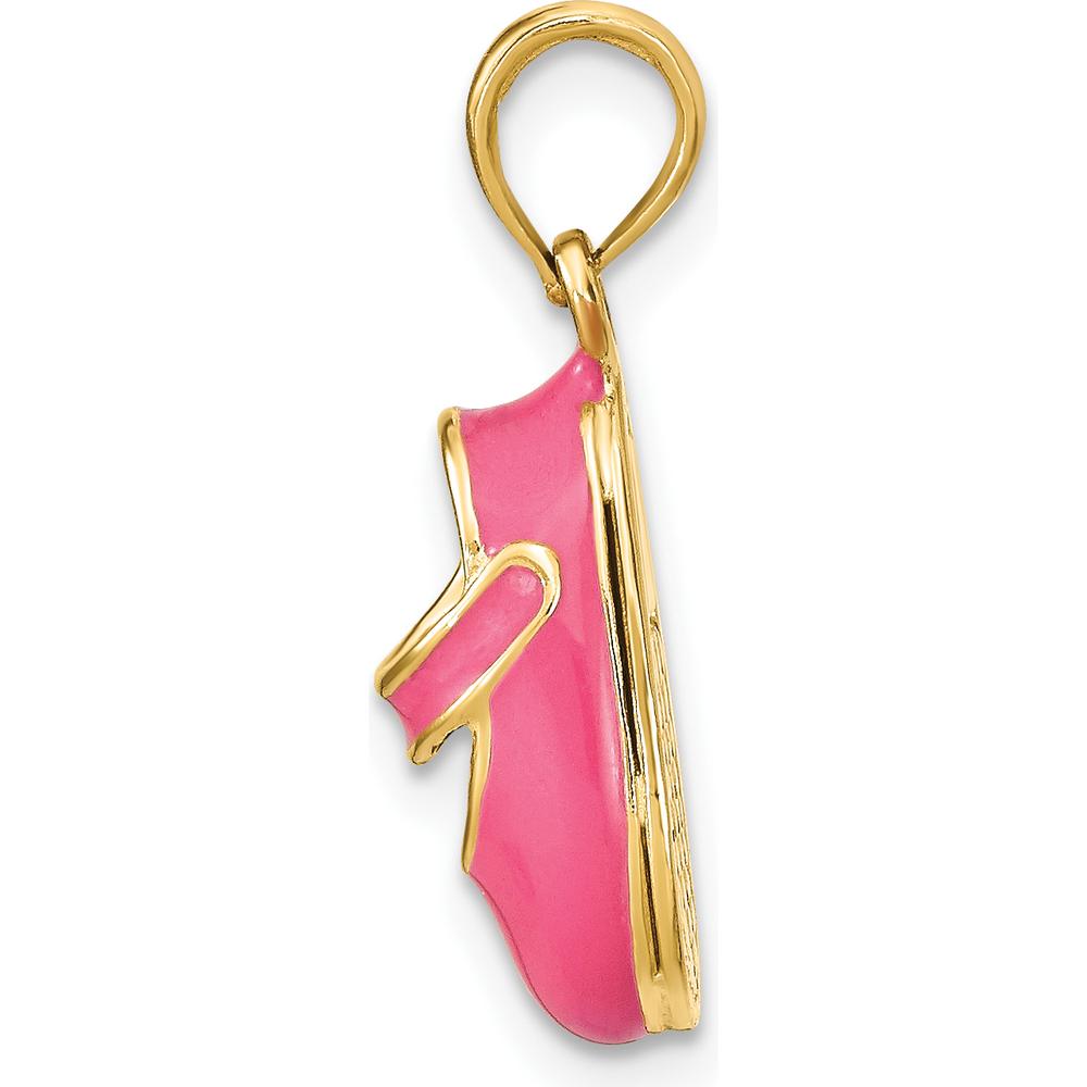 14K Yellow Gold 3D Baby Shoe Charm with Pink Enamel Finish by Oro Pregiato