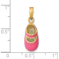 14K Yellow Gold 3D Baby Shoe Charm with Pink Enamel Finish by Oro Pregiato