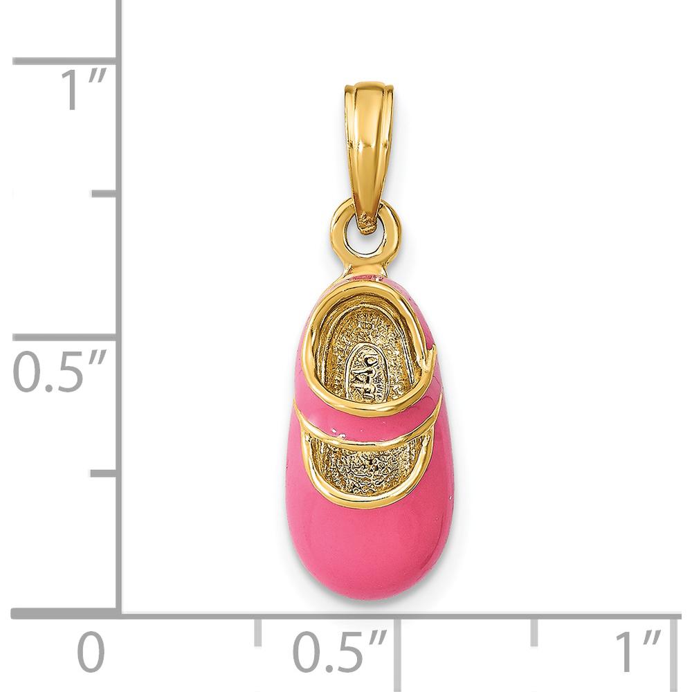 14K Yellow Gold 3D Baby Shoe Charm with Pink Enamel Finish by Oro Pregiato