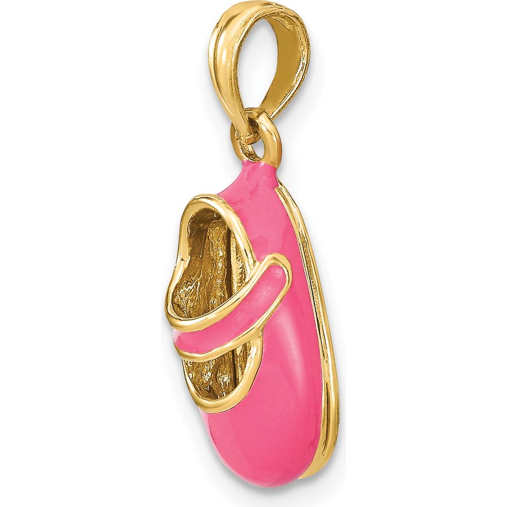 14K Yellow Gold 3D Baby Shoe Charm with Pink Enamel Finish by Oro Pregiato