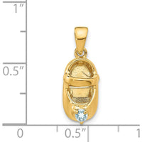 14K Yellow Gold 3D Baby Shoe Charm with Synthetic Light Blue Birthstone - March Birthstone by Oro Pregiato