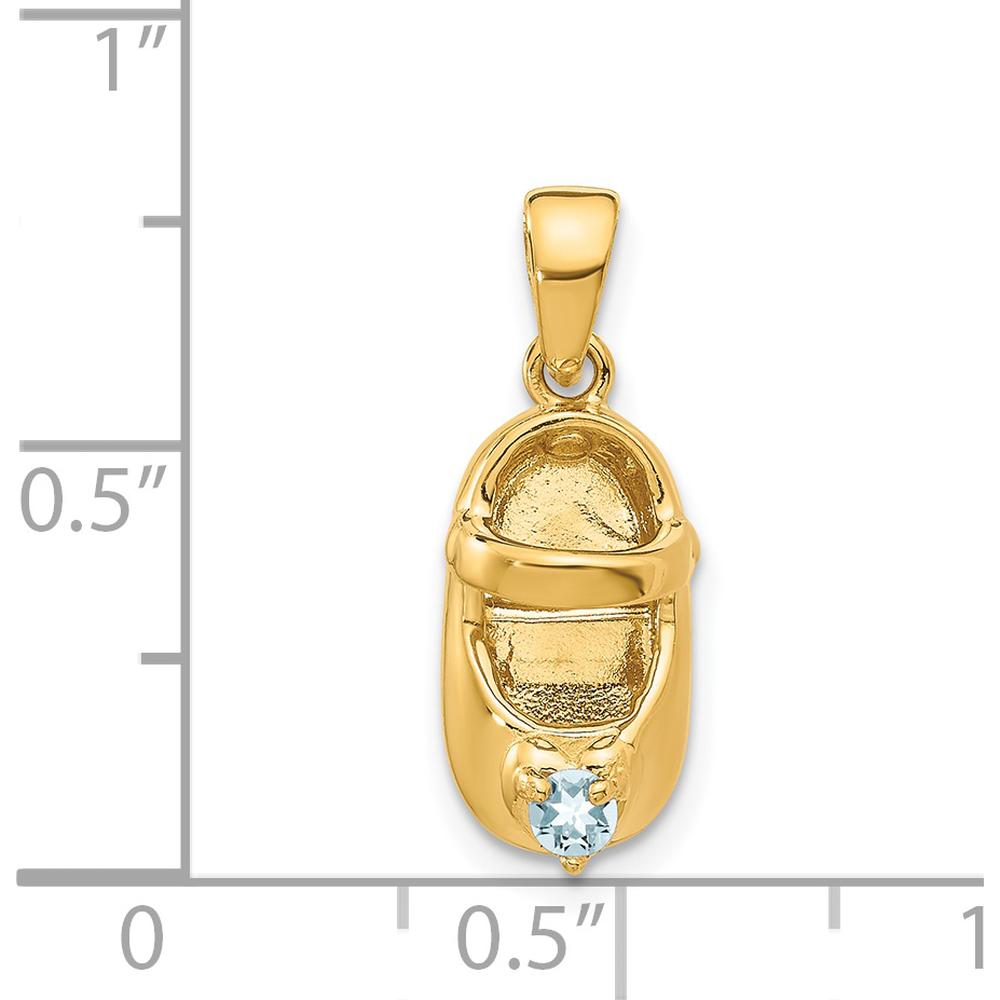14K Yellow Gold 3D Baby Shoe Charm with Synthetic Light Blue Birthstone - March Birthstone by Oro Pregiato