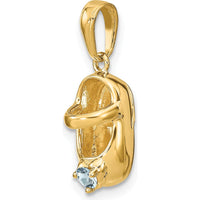 14K Yellow Gold 3D Baby Shoe Charm with Synthetic Light Blue Birthstone - March Birthstone by Oro Pregiato