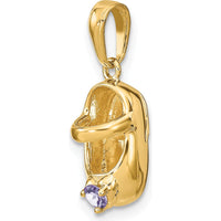 14K Yellow Gold 3D Baby Shoe Charm with Synthetic Purple Birthstone - Engravable for Personalization by Oro Pregiato