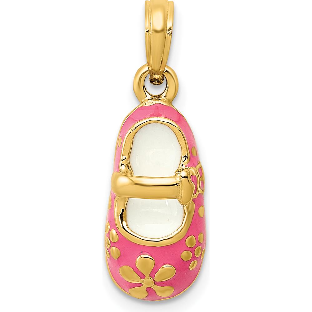 14K Yellow Gold 3D Baby Shoe Pendant with Pink Enamel Flowers - Timeless Keepsake Charm by Oro Pregiato