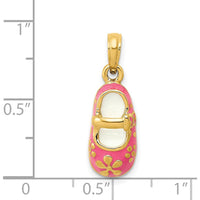 14K Yellow Gold 3D Baby Shoe Pendant with Pink Enamel Flowers - Timeless Keepsake Charm by Oro Pregiato