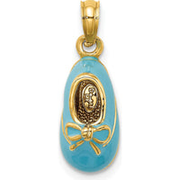 14K Yellow Gold 3D Baby Shoe with Bow Enamel Pendant - Polished Finish by Oro Pregiato
