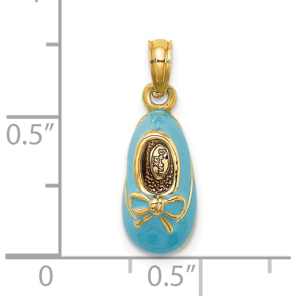14K Yellow Gold 3D Baby Shoe with Bow Enamel Pendant - Polished Finish by Oro Pregiato