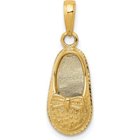 14K Yellow Gold 3D Baby Shoe with Bow Pendant - 24mm Length by Oro Pregiato