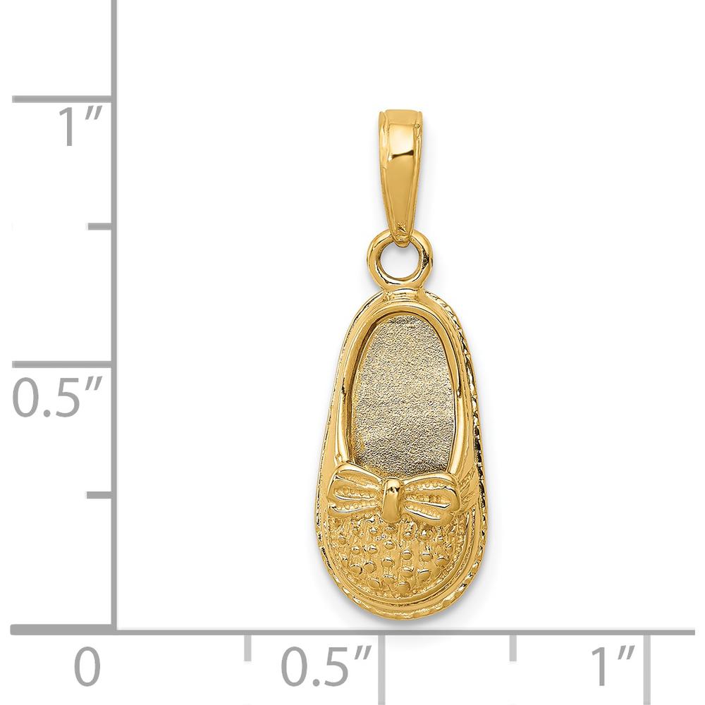 14K Yellow Gold 3D Baby Shoe with Bow Pendant - 24mm Length by Oro Pregiato
