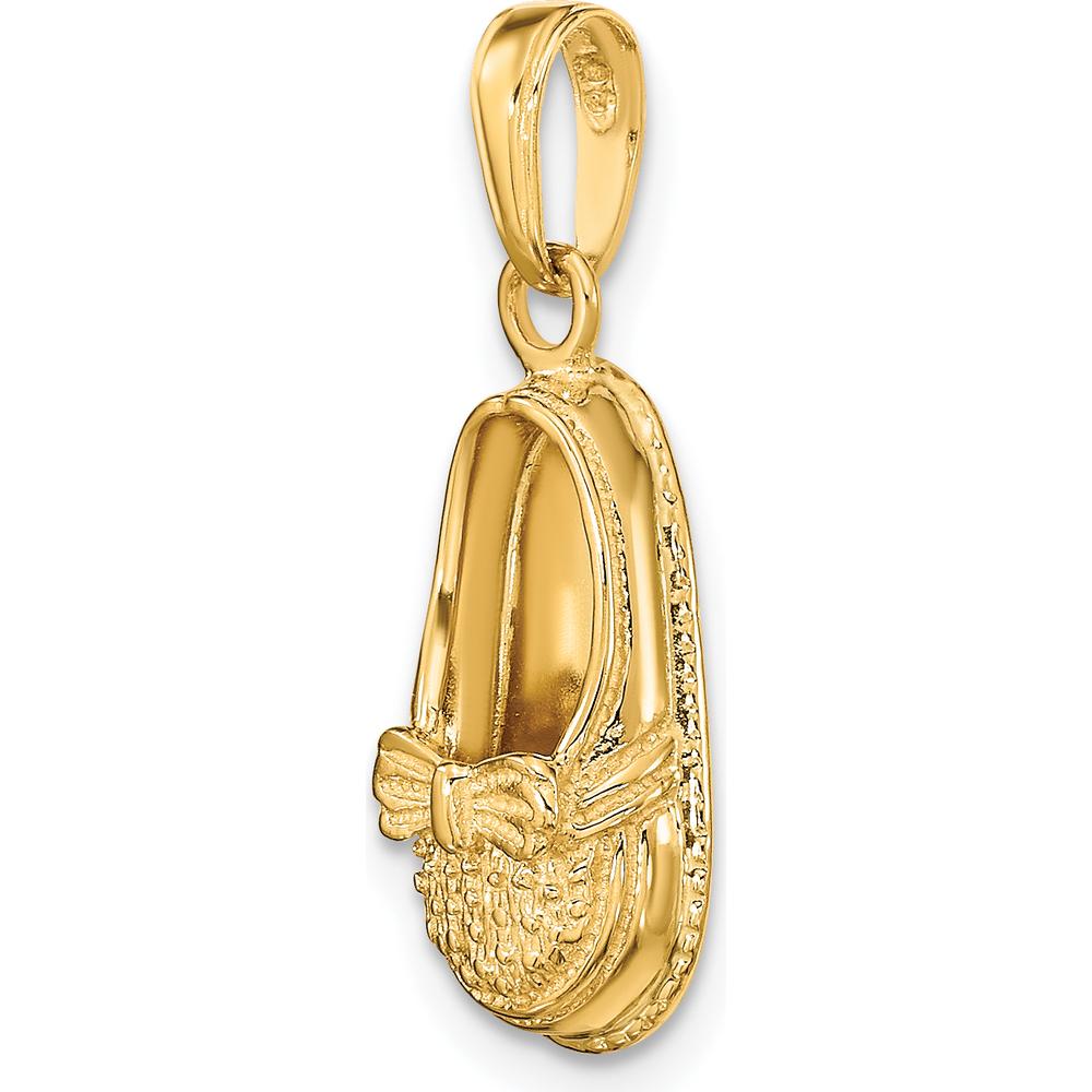 14K Yellow Gold 3D Baby Shoe with Bow Pendant - 24mm Length by Oro Pregiato