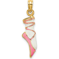14K Yellow Gold 3D Ballet Shoe Charm with Pink and White Enamel Accents by Oro Pregiato
