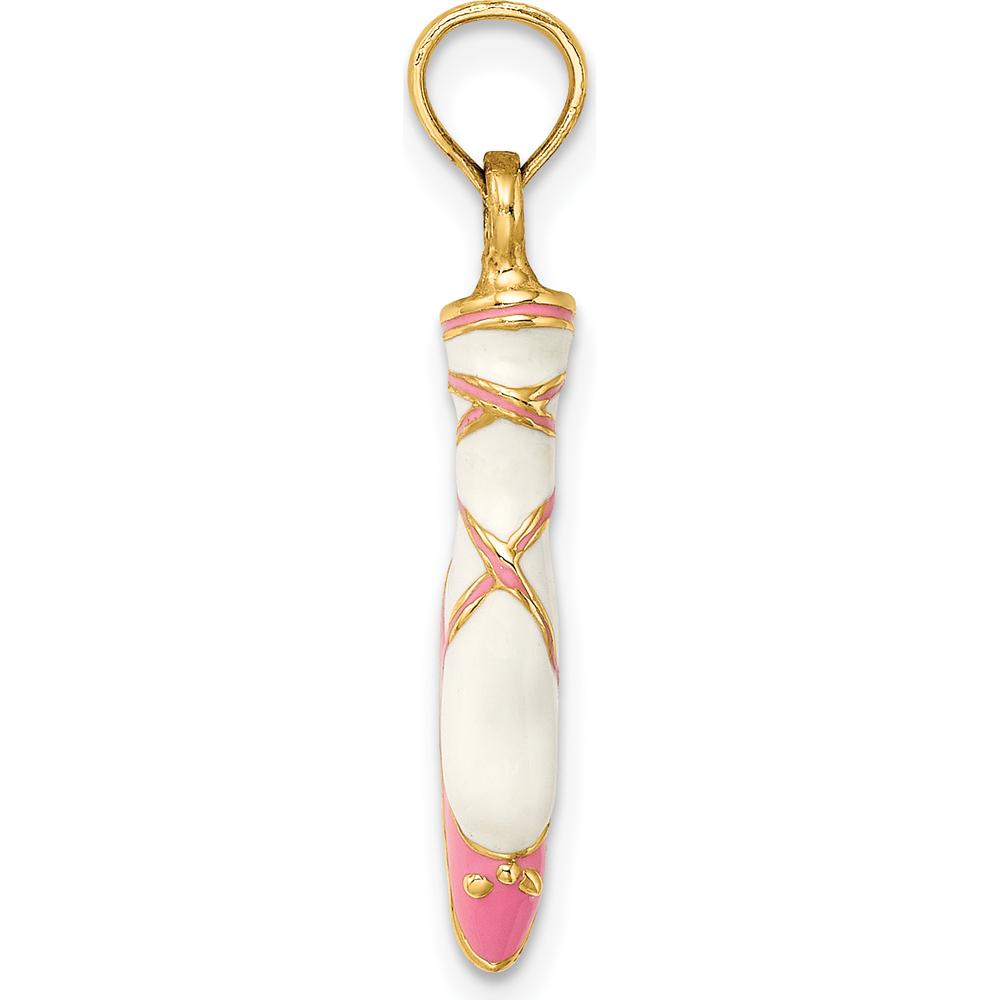 14K Yellow Gold 3D Ballet Shoe Charm with Pink and White Enamel Accents by Oro Pregiato