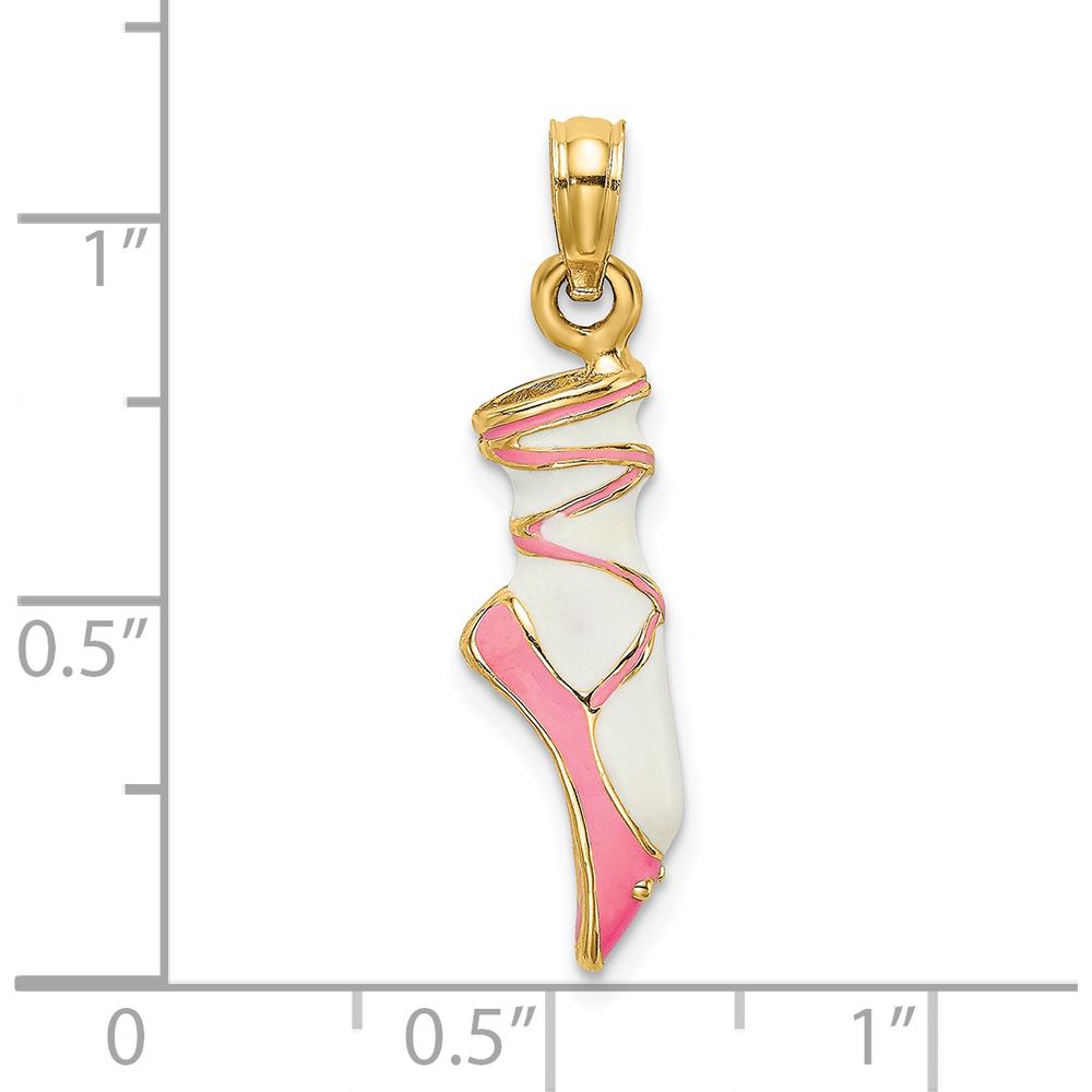 14K Yellow Gold 3D Ballet Shoe Charm with Pink and White Enamel Accents by Oro Pregiato