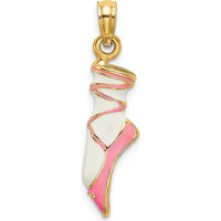 14K Yellow Gold 3D Ballet Shoe Charm with Pink and White Enamel Accents by Oro Pregiato