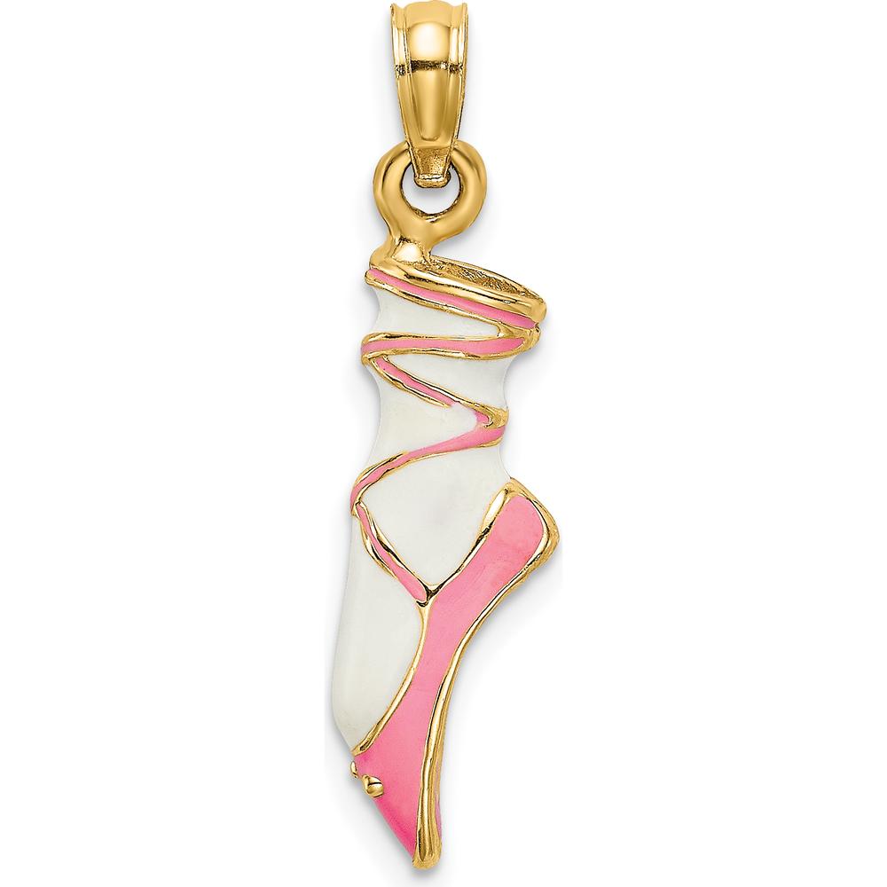 14K Yellow Gold 3D Ballet Shoe Charm with Pink and White Enamel Accents by Oro Pregiato