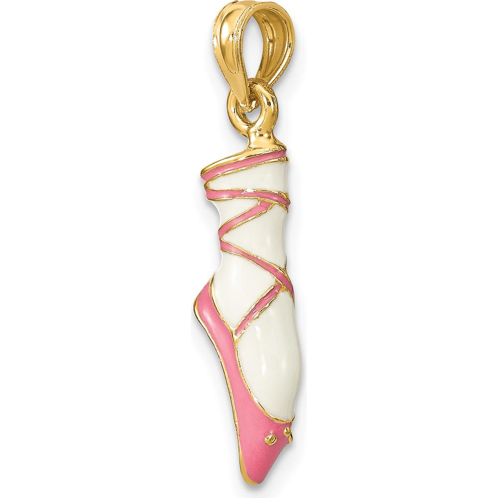 14K Yellow Gold 3D Ballet Shoe Charm with Pink and White Enamel Accents by Oro Pregiato