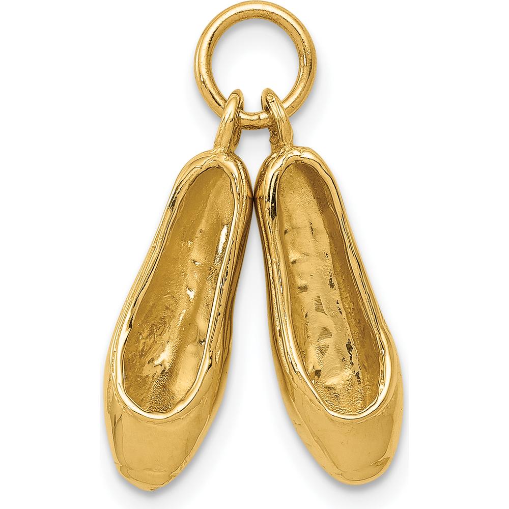 14K Yellow Gold 3D Ballet Slippers Charm - Textured Moveable Design