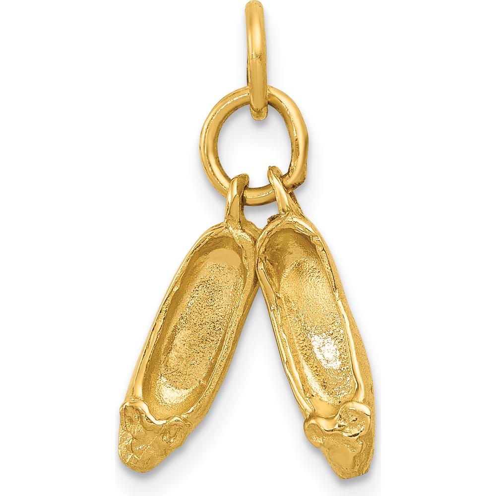 14K Yellow Gold 3D Ballet Slippers Moveable Charm Pendant