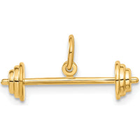 14K Yellow Gold 3D Barbell Charm Pendant - Polished Finish