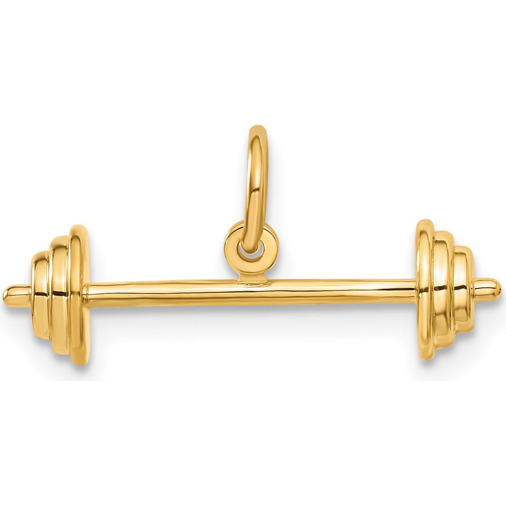 14K Yellow Gold 3D Barbell Charm Pendant - Polished Finish