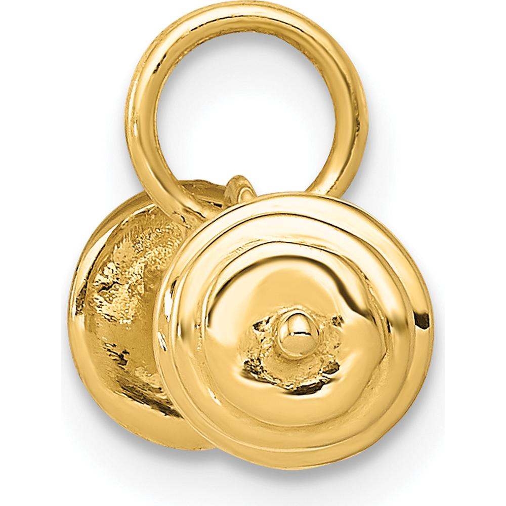 14K Yellow Gold 3D Barbell Charm Pendant - Polished Finish