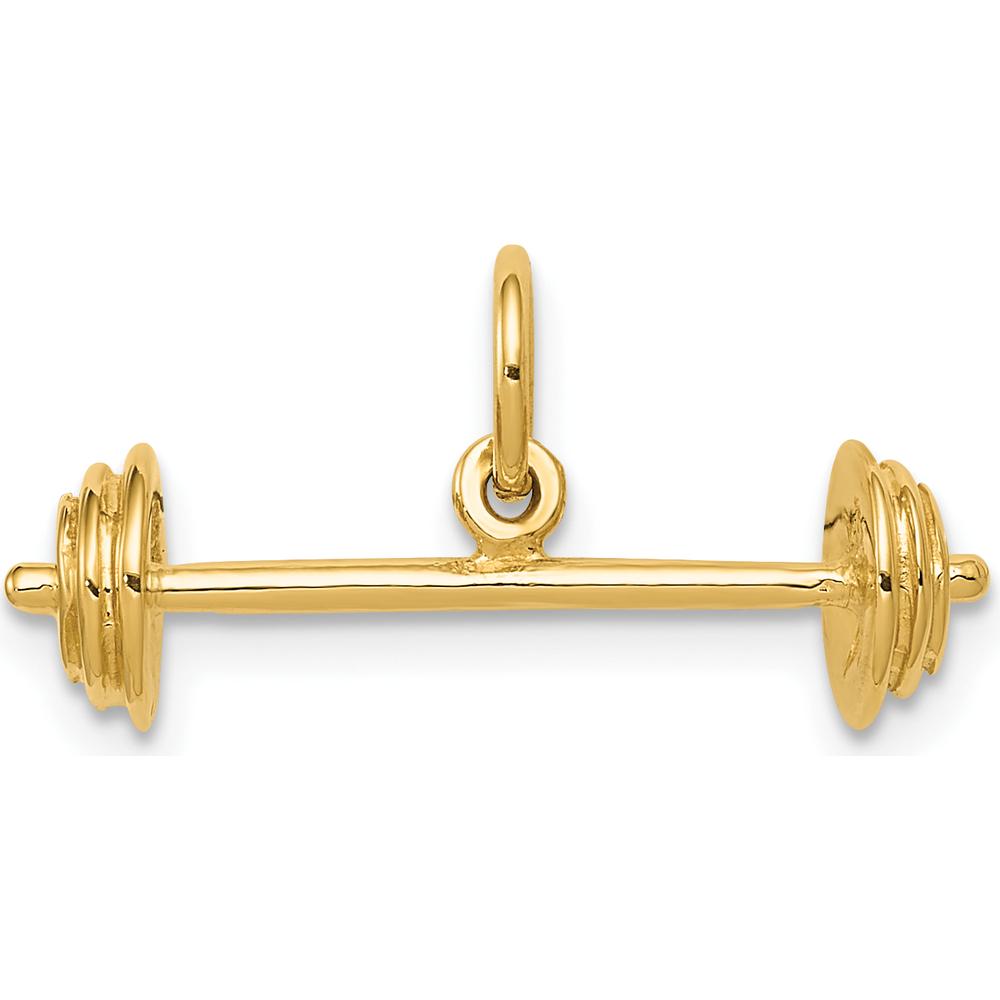 14K Yellow Gold 3D Barbell Charm Pendant - Polished Finish