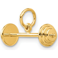 14K Yellow Gold 3D Barbell Charm Pendant - Polished Finish