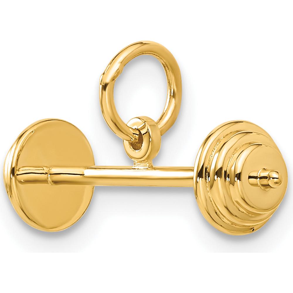 14K Yellow Gold 3D Barbell Charm Pendant - Polished Finish