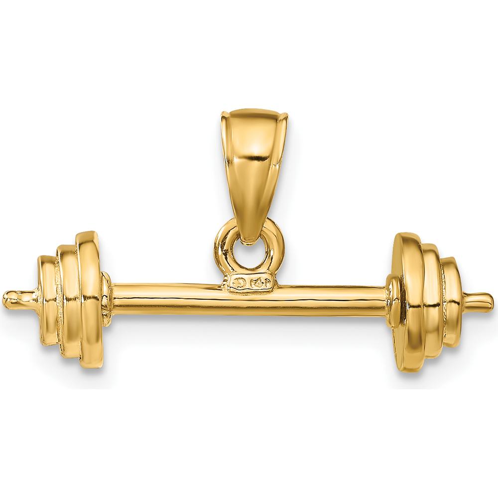 14K Yellow Gold 3D Barbell Pendant with Polished Finish by Oro Pregiato