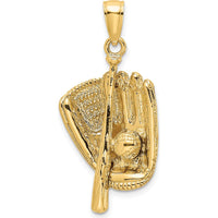14K Yellow Gold 3D Baseball Glove, Bat, and Ball Charm - Polished Finish by Oro Pregiato