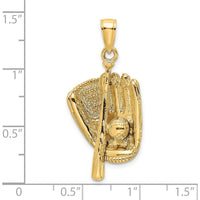 14K Yellow Gold 3D Baseball Glove, Bat, and Ball Charm - Polished Finish by Oro Pregiato