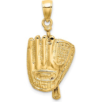 14K Yellow Gold 3D Baseball Glove, Bat, and Ball Charm - Polished Finish by Oro Pregiato