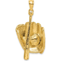 14K Yellow Gold 3D Baseball Glove, Bat, and Ball Charm - Sports Jewelry Pendant by Oro Pregiato