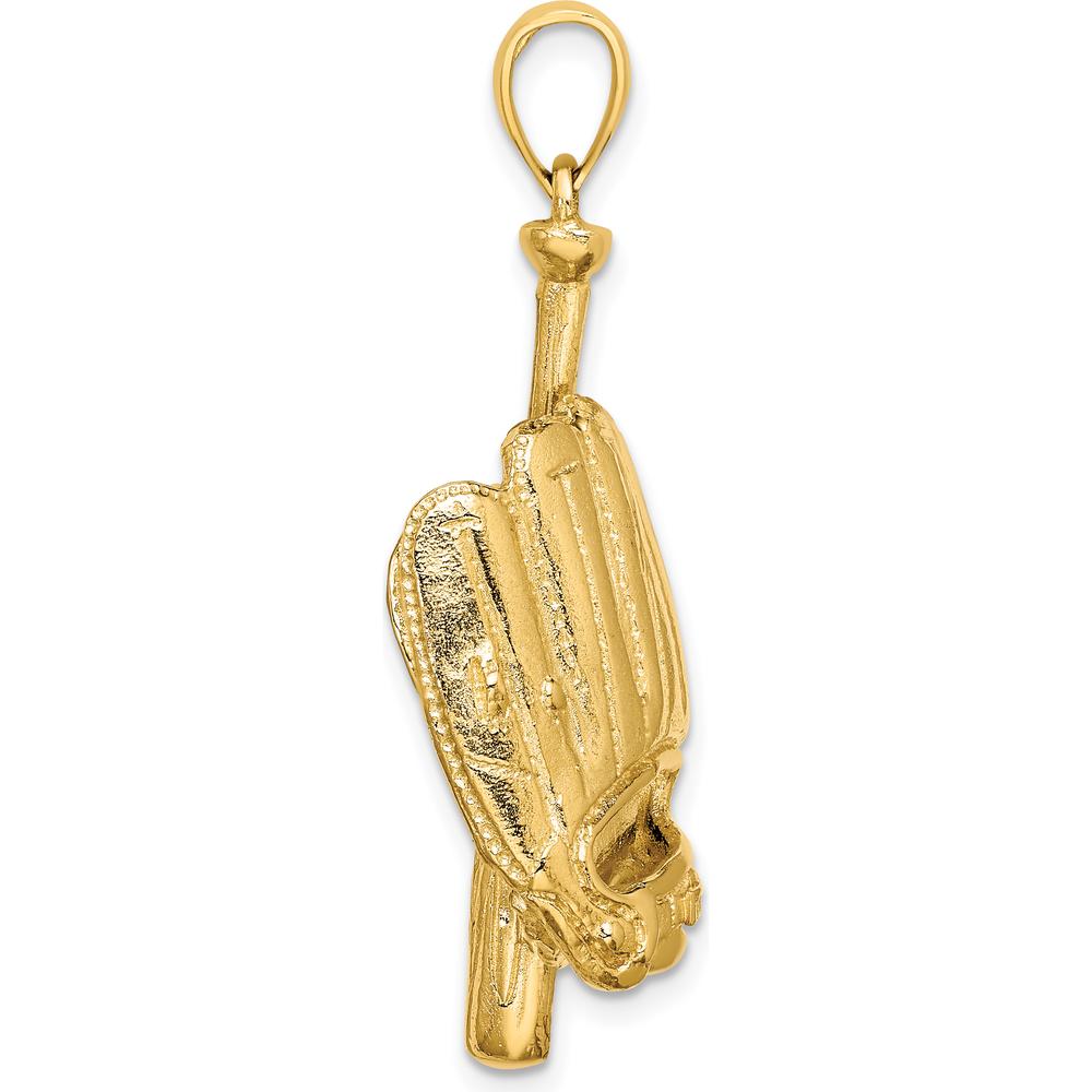 14K Yellow Gold 3D Baseball Glove, Bat, and Ball Charm - Sports Jewelry Pendant by Oro Pregiato