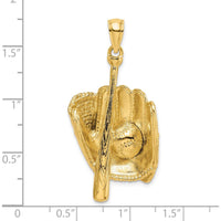 14K Yellow Gold 3D Baseball Glove, Bat, and Ball Charm - Sports Jewelry Pendant by Oro Pregiato